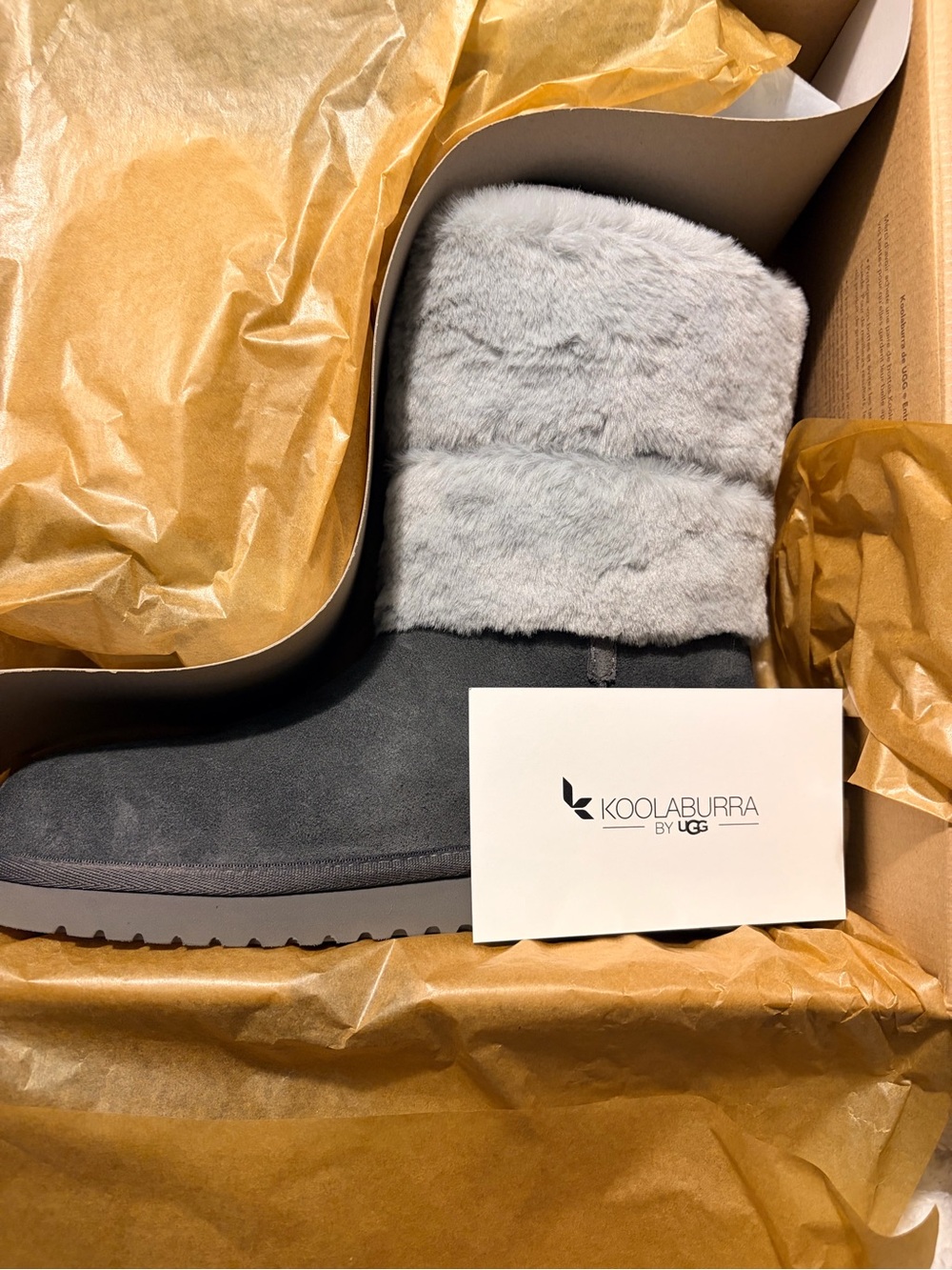 Koolaburra Short Faux Fur Cuff Slip-On Boots in Light Gray